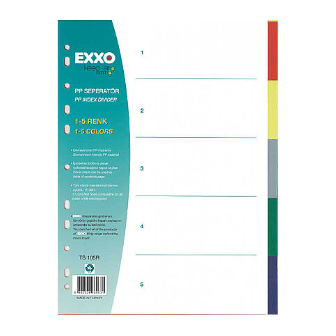 EXXO DOS-TS105R PLASTİK AYRAÇ A4 5 RENK - 1