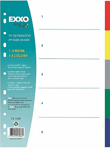 EXXO DOS-TS105R PLASTİK AYRAÇ A4 5 RENK - 1