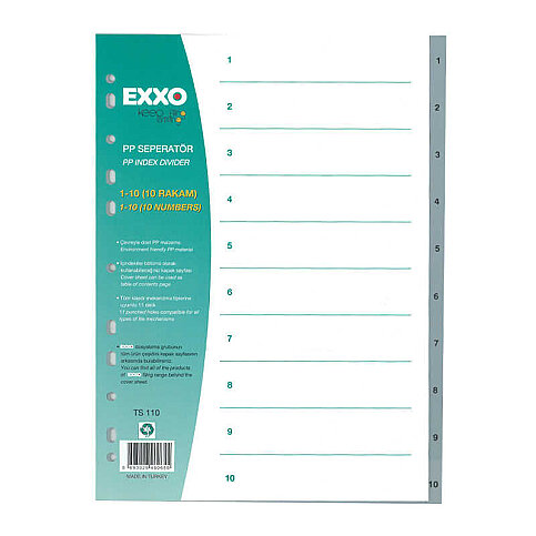 EXXO DOS-TS110 PLASTİK AYRAÇ A4 1-10 RAKAM GRİ - 1