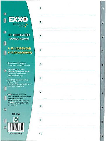 EXXO DOS-TS110 PLASTİK AYRAÇ A4 1-10 RAKAM GRİ - 1