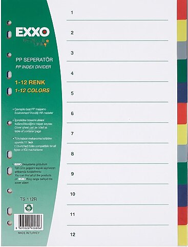 EXXO DOS-TS112R PLASTİK AYRAÇ A4 (2x5+2)12 RENK - 1