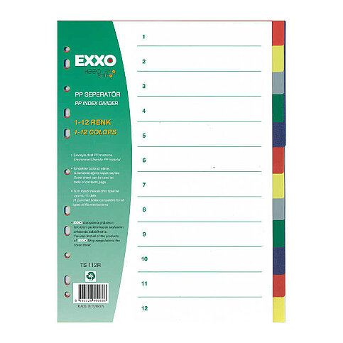 EXXO DOS-TS112R PLASTİK AYRAÇ A4 (2x5+2)12 RENK - 1