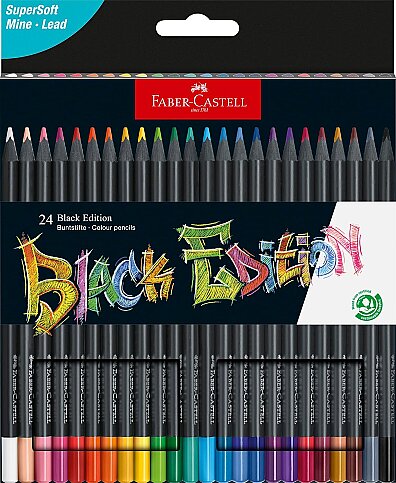 FABER-CASTELL BLACK EDİTİON KURU BOYA KALEMİ TAMBOY 24 RENK (5171116424) - 1