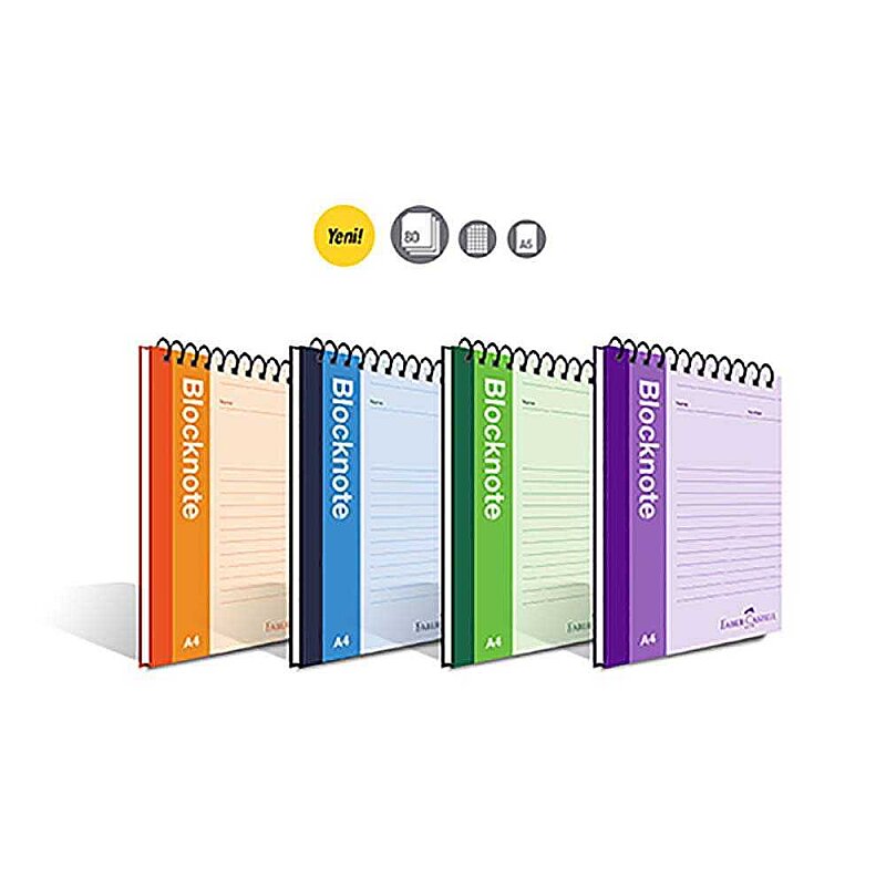 FABER-CASTELL CANLI RENK SPİRALLİ BLOKNOT A5 KARELİ 80 YAPRAK (5075000414)
