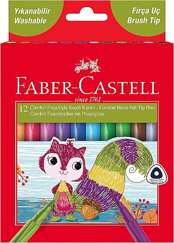 FABER-CASTELL COMFORT FIRÇA UÇLU KEÇELİ KALEM 12 RENK (5068155242) - 1