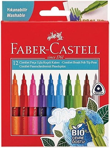 FABER-CASTELL COMFORT FIRÇA UÇLU KEÇELİ KALEM BİO PLASTİK GÖVDELİ 12 RENK (5062000010) - 1