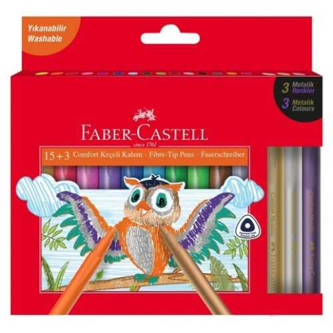 FABER-CASTELL COMFORT KEÇELİ KALEM METALİK 15+3 RENK (155241) - 1