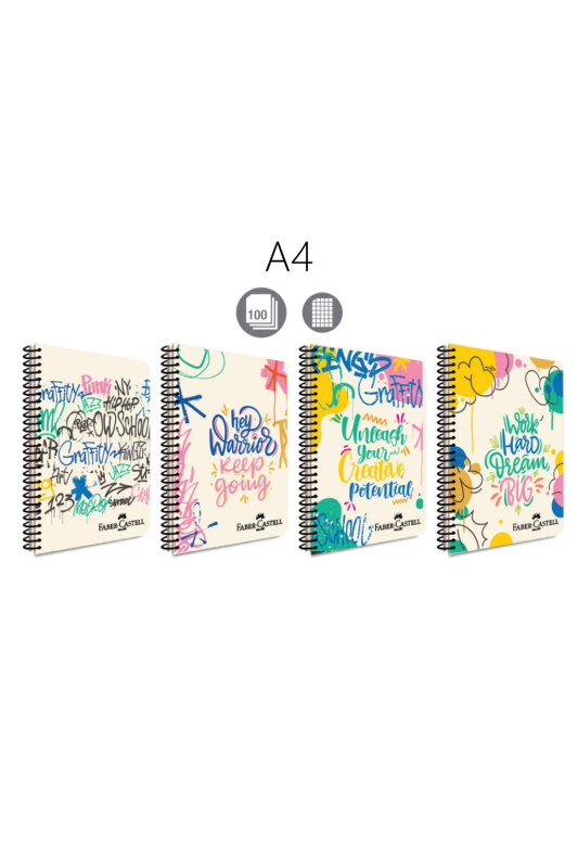 FABER-CASTELL GRAFİTİ SPİRALLİ PLASTİK KAPAK DEFTER A4 KARELİ 100 YAPRAK (5075000430)