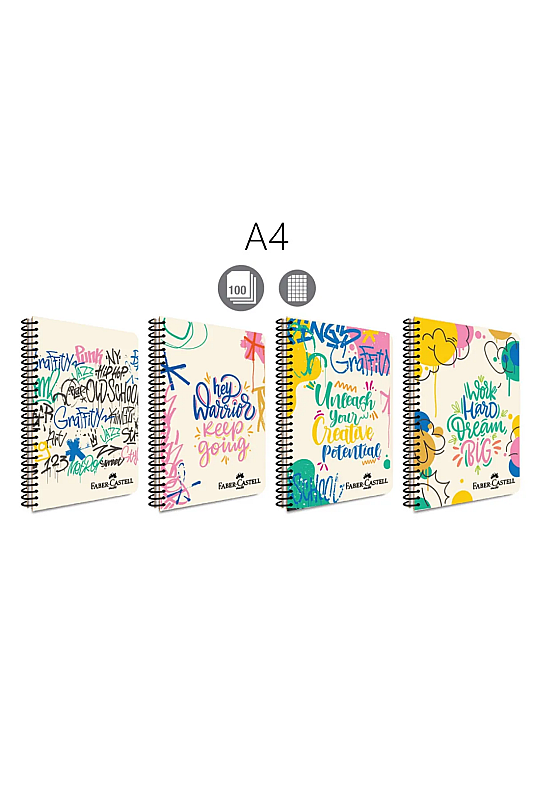 FABER-CASTELL GRAFİTİ SPİRALLİ PLASTİK KAPAK DEFTER A4 KARELİ 100 YAPRAK (5075000430)