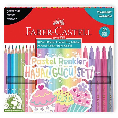 FABER-CASTELL HAYAL GÜCÜ KURU BOYA+KEÇELİ KALEM SETİ PASTEL 20 RENK (5178000107) - 1