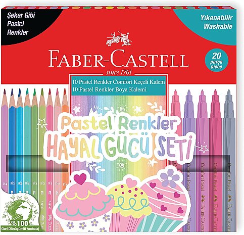 FABER-CASTELL HAYAL GÜCÜ KURU BOYA+KEÇELİ KALEM SETİ PASTEL 20 RENK (5178000107) - 1