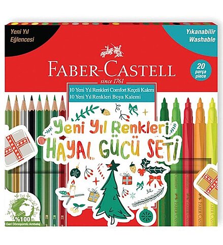 FABER-CASTELL HAYAL GÜCÜ KURU BOYA+KEÇELİ KALEM SETİ PASTEL RENKLER 20 RENK (5178000107) - 1