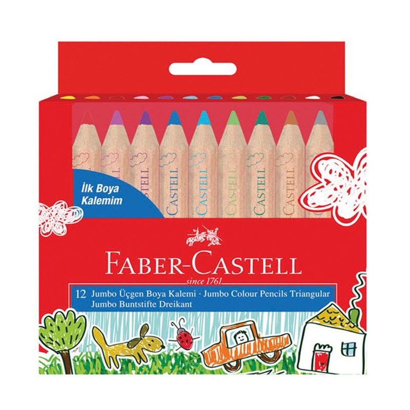 FABER-CASTELL JUMBO İLK BOYA KALEMİM KURU BOYA YARIMBOY 12 RENK KARTON KUTU (5171000004)