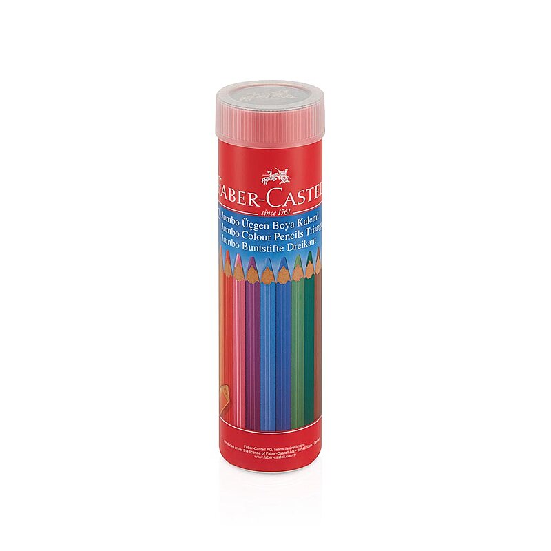 FABER-CASTELL JUMBO ÜÇGEN KURU BOYA KALEMİ TAMBOY 12 RENK METAL TÜP (5173116615)
