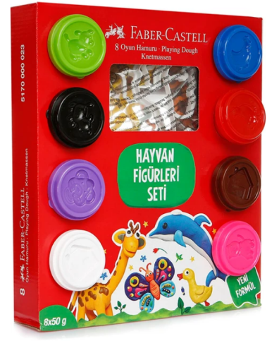 FABER-CASTELL OYUN HAMURU HAYVANLAR SETİ 8 RENKx50gr (000023) - 1