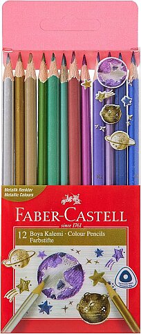 FABER-CASTELL ÜÇGEN BOYA KALEMİ METALİK 12 RENK (5171000006) - 1
