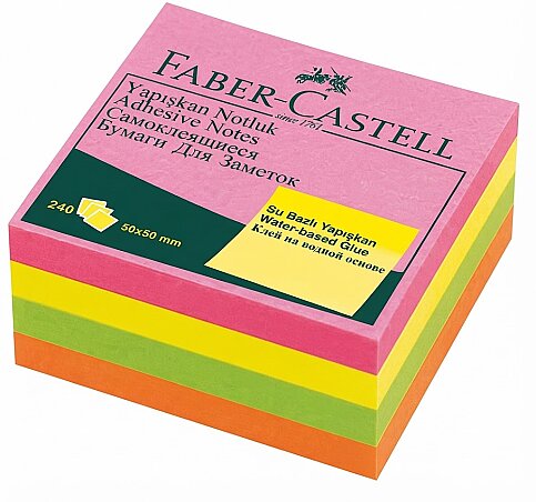 FABER-CASTELL YAPIŞKANLI NOT KAĞIDI 50x50 FOSFORLU RENKLER (5089565839) - 1