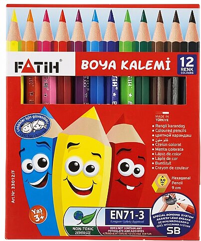 FATİH 33012 KURU BOYA YARIM BOY 12 RENK KARTON KUTU - 1