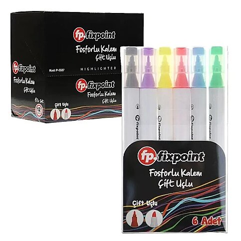 FİXPOİNT P-5587 ÇİFT UÇLU FOSFORLU KALEM SETİ 6 RENK - 1