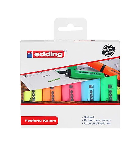 EDDİNG 344 FOSFORLU KALEM SETİ 5 RENK - 1