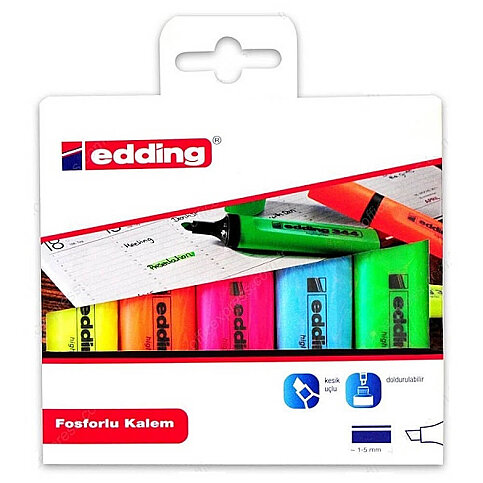 EDDİNG 344 FOSFORLU KALEM SETİ 5 RENK - 1