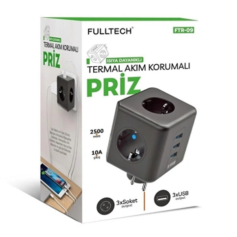Fulltech Ftr-09 Termal Akım Korumalı 3X Usb Priz - 1