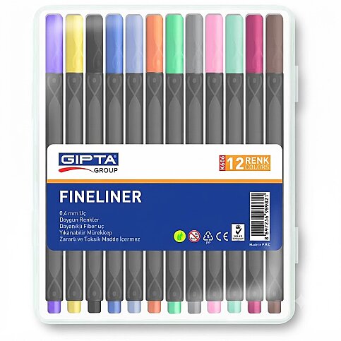 GIPTA K606000 FİNELİNER KEÇE UÇLU KALEM 0.4mm 12 RENK (K606000-5001) - 1