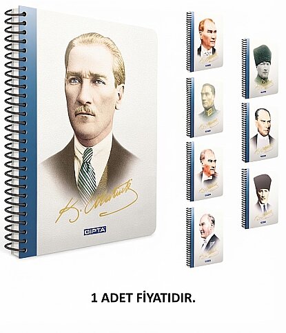 GIPTA 3323 ATATÜRK SPİRALLİ SERT KAPAK DEFTER 13x21 ÇİZGİLİ 120 YAPRAK (3323000-2011) - 1