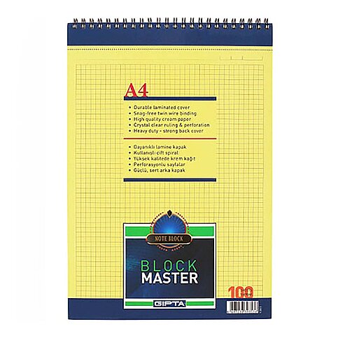 GIPTA 1383 BLOCK MASTER SPİRALLİ BLOKNOT A4 KARELİ 100 YAPRAK (1383000-2181) - 1