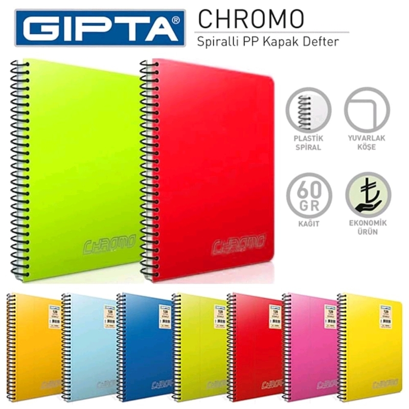 GIPTA CHROMO SPİRALLİ DEFTER A5 ÇİZGİLİ 100 YAPRAK (2311)