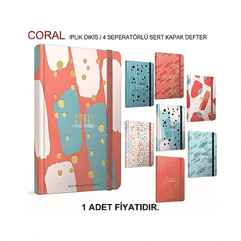 GIPTA 4628 CORAL SERT KAPAK DEFTER 17x24 KARELİ 140 YAPRAK (4628000-2011) - 1