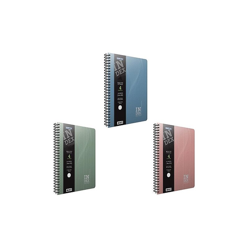 GIPTA 4624 İNDEX SPİRALLİ SERT KAPAK DEFTER 19x26 KARELİ 140 YAPRAK (4624000-2011)