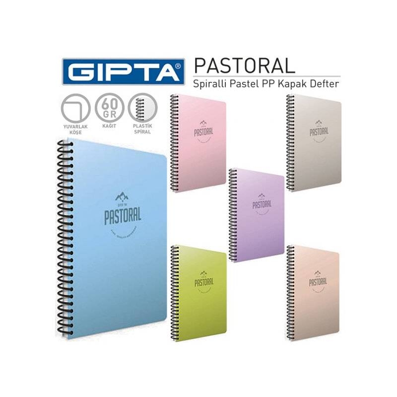 GIPTA PASTORAL SPİRALLİ PLASTİK KAPAK DEFTER 17X24 ÇİZGİLİ 72 YAPRAK (3251)