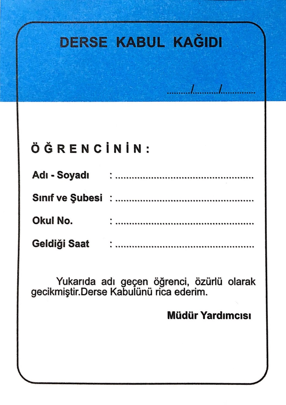 GÜLPAŞ 457 ÖĞRENCİ DERSE KABUL KAĞIDI 100LÜ