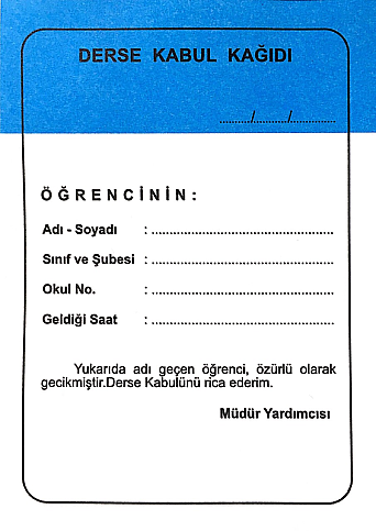 GÜLPAŞ 457 ÖĞRENCİ DERSE KABUL KAĞIDI 100LÜ - 1