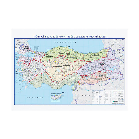 GÜRBÜZ 21033 TÜRKİYE BÖLGELER HARİTASI 70x100cm - 1