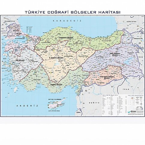 GÜRBÜZ 21034 TÜRKİYE BÖLGELER HARİTASI 100x140cm - 1