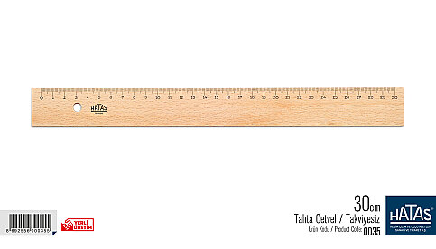HATAS 0035 TAKVİYESİZ TAHTA CETVEL 30cm - 1
