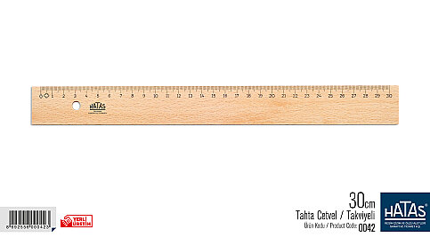 HATAS 0042 TAKVİYELİ TAHTA CETVEL 30cm - 1