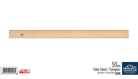 HATAS 0048 TAKVİYESİZ TAHTA CETVEL 50cm - 1