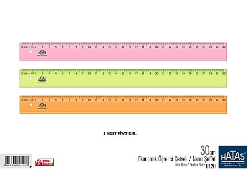 HATAS 0120 EKONOMİK CETVEL 30cm ŞEFFAF-NEON RENK - 1