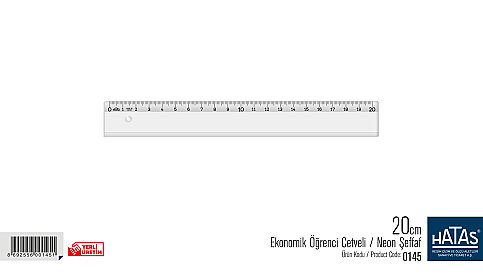 HATAS 0145 EKONOMİK PLASTİK ÖĞRENCİ CETVELİ 20cm - 1