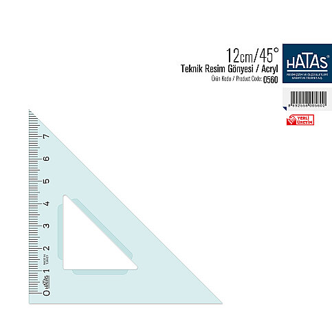 HATAS 0560 TEKNİK RESİM GÖNYESİ 12cm 45 DERECE - 1