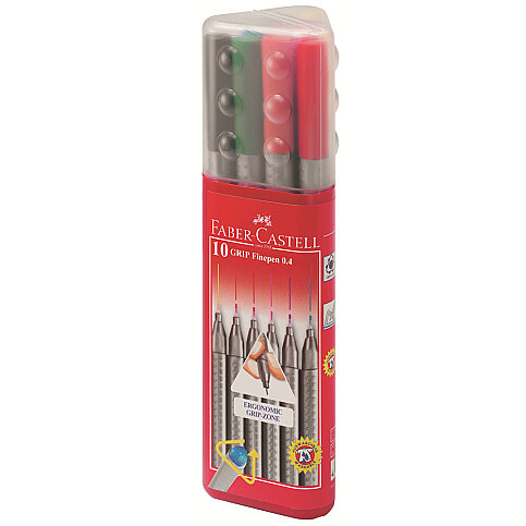 FABER-CASTELL GRİP FİNEPEN 0.4mm KEÇE UÇ 10 RENK PLASTİK KUTU (5020151611) - 1