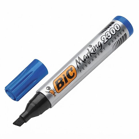 BİC 2300 PERMANENT MARKÖR KOLİ KALEMİ KESİK UÇ MAVİ (8209253) - 1