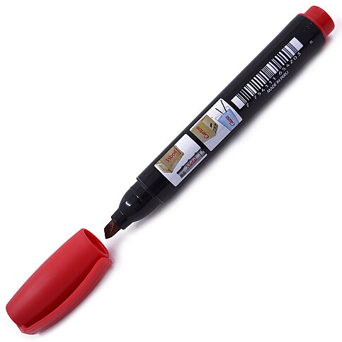 FABER-CASTELL 54 PERMANENT MARKÖR KOLİ KALEMİ KESİK UÇ KIRMIZI (5040152762) - 1