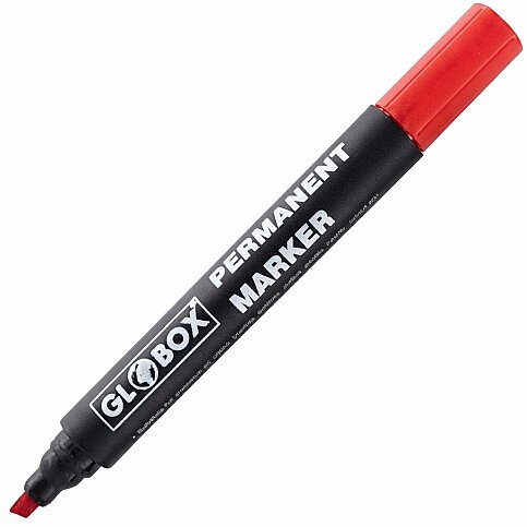 GLOBOX 6921 PERMANENT MARKÖR KOLİ KALEMİ KESİK UÇ KIRMIZI - 1