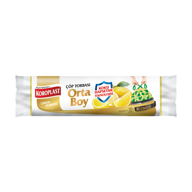 Koroplast Büzgülü Limonlu-Lavantalı Orta Boy Çöp Torbası 55X60