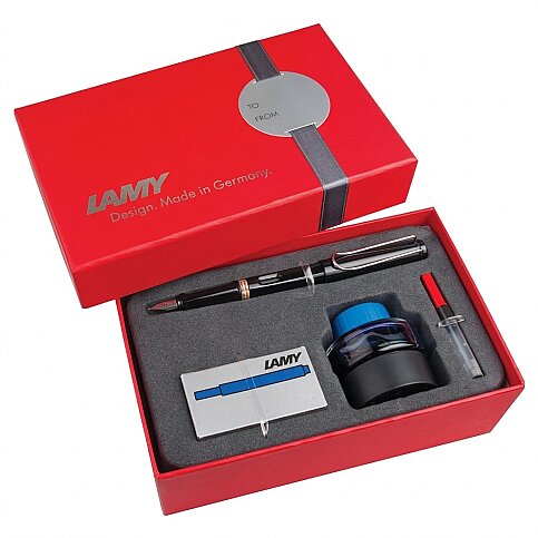 LAMY 19DS-M SAFARİ DOLMA KALEM SETİ M UÇ PARLAK SİYAH - 1