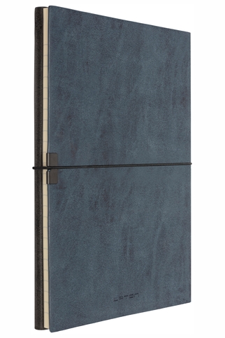 Laton Kaksi A5 Tarihsiz Planlayıcı Termo Deri Yumuşak Kapak Defter 14X21Cm 2X96 Yaprak Mavi Siyah - 1